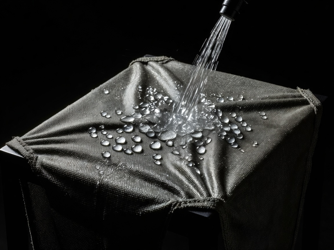 High contrast view of ballistic composite fabric under moisture testing